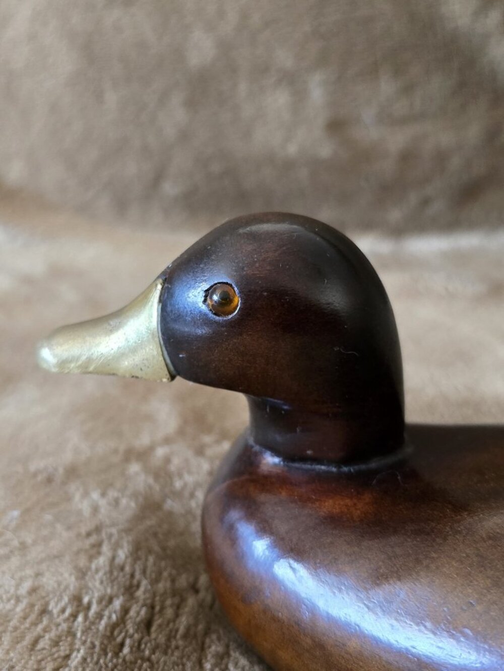 Vintage Hand Carved Duck Decoy with Brass Bill